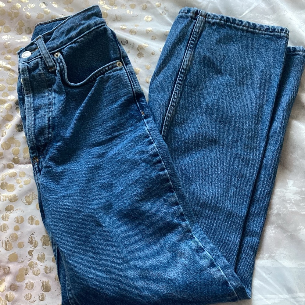Topshop Medium Wash Straight-Leg Jean